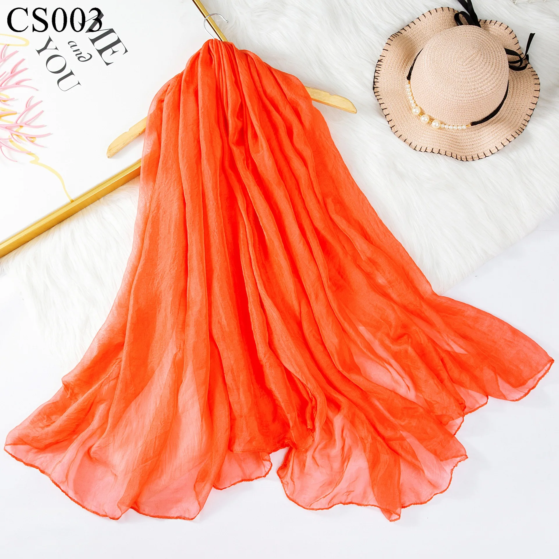 Мягкий шарф для женщин теплая шаль шарфы шифон длинный шарф шарфы пляжные Большие размеры шаль сплошной цвет танец шелк Handanas - Цвет: Orange
