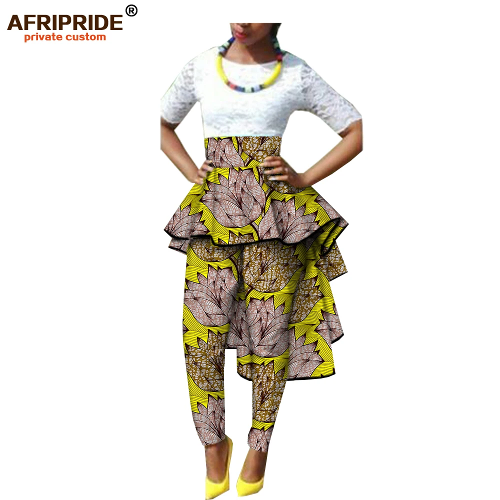 Осенние женские африканские брюки AFRIPRIDE, Индивидуальные Женские повседневные брюки длиной до щиколотки с оборками, батик, хлопок, A722110