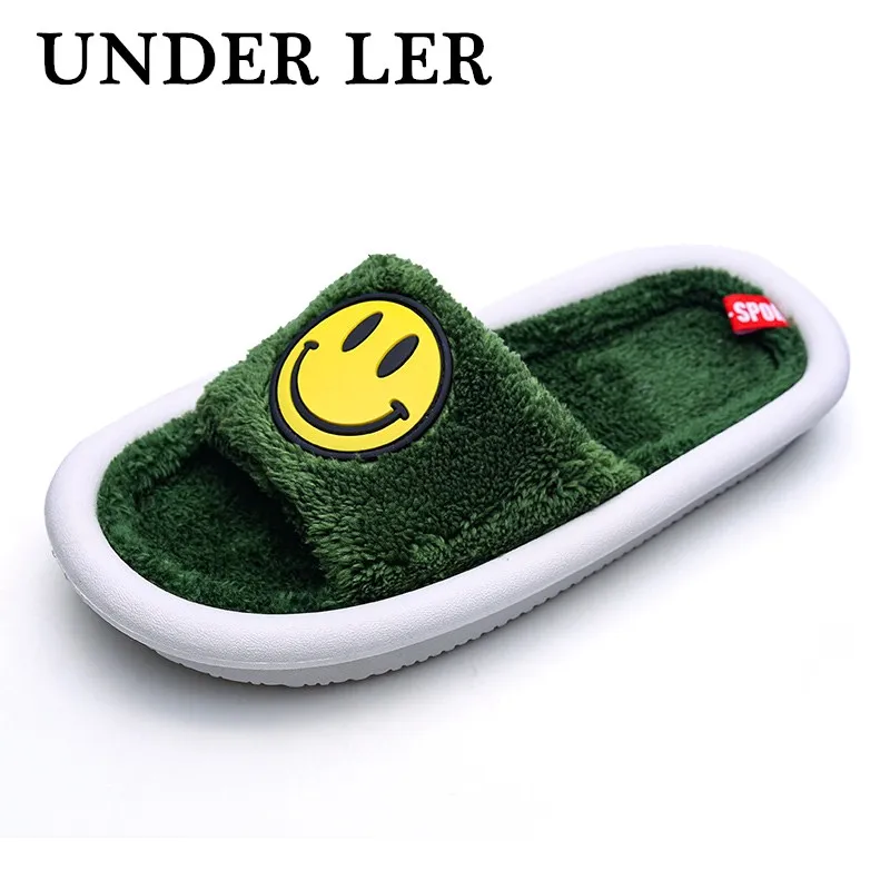 

Smiley Men's Slippers Memory foam Slippers for home 2020 Winter Non Slip Male House Shoes Stripe Unisex Indoor plus size 36-46