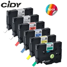 Этикетка CIDY 6 шт. 9 мм tze221 совместимый принтер наклеек Brother P-touch ламинированная Этикетка ленты TZe-121 TZe-221 TZe-421 TZe-521 TZe-621 TZe-721 tze325