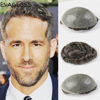 

EVAGLOSS Man Wigs 0.02-0.04mm Full PU Hair Replacemen Toupee Mens Prosthetic Hair Unit Male Wig Human Hair Toupee For Men