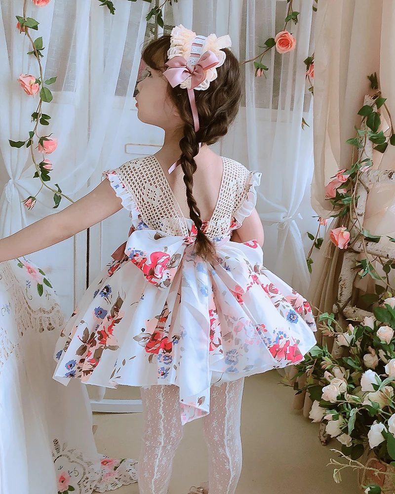 children dress 2PCS Summer Spanish Princess Ball Gown Bow Print Sleeveless Vintage Birthday Party Easter Eid Girl Lolita Dress For 12M-6T Y3041 cute baby dresses online