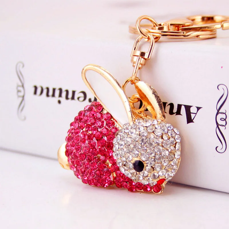 Полный Кристалл Прекрасный кролик брелок для ключей Rhinestone брелок кролик брелок для ключей автомобили кошелек сумка Подвеска Женский брелок для ключей