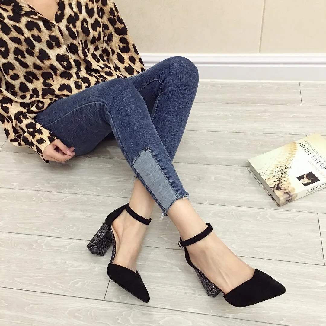 

Timalina Women Pumps Flock Pointd Toe Square Toe Women Shoes Platform Casual Ladies Party Spring/autumn Pumps Size 34-39