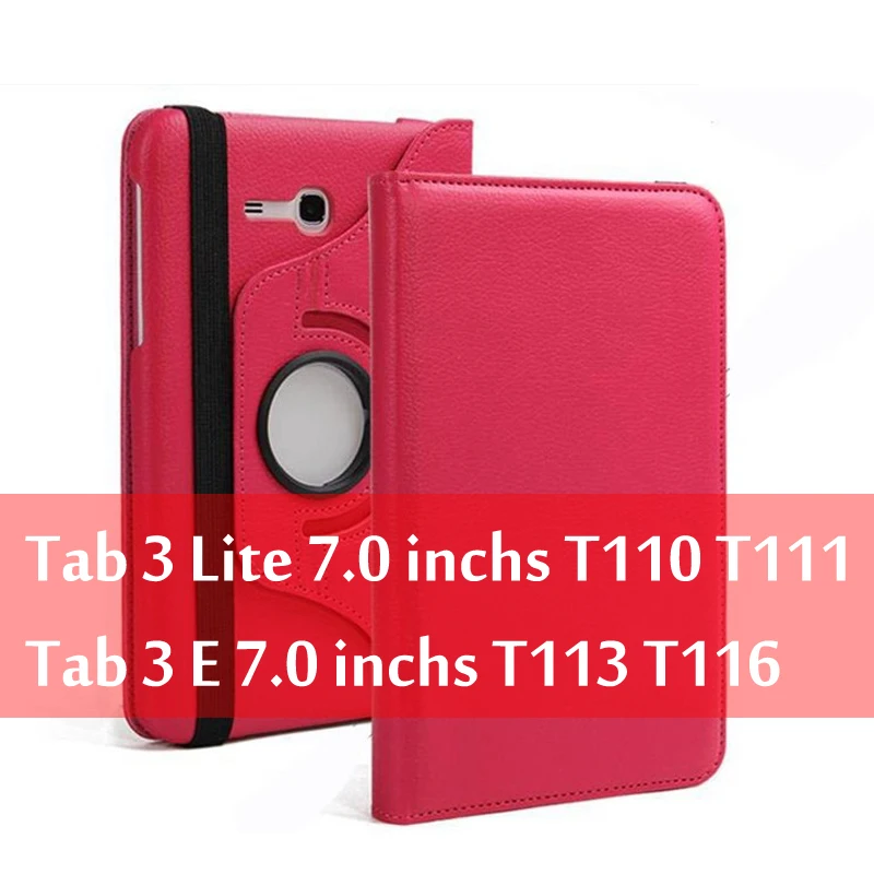 Чехол для планшета samsung Galaxy Tab 3 Lite " SM-T110 T111 Tab E 7,0" SM-T113 T116, вращающийся на 360 градусов, кожаный чехол-книжка Funda Capa - Цвет: Rose red