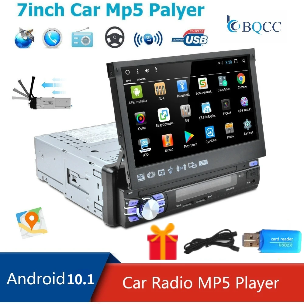 car audio installation near me 7"HD 1 Din Android 10.1Car Radio GPS Navi Wifi Retractable Screen Stereo Mirror link Bluetooth Autoradio Rear View Camera alpine car audio