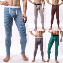 Мужские теплые полосатые сексуальные Стрейчевые дышащие термо-разделительные тонкие длинные брюки мужские брюки теплое зимнее длинное нижнее белье