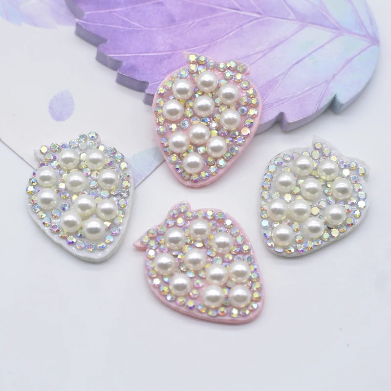 

10Pcs/lot Cute Strawberry Rhinestone Applique Sew-on Pearl Accessory Patch Fruit for DIY Craft Hairwrap/Band Material Supply
