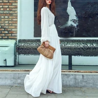 Summer Plus Size White Long Sleeve Dress For Women Elegant Maxi Chiffon Dress 1