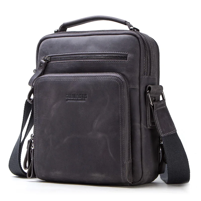 Мужская Дорожная сумка, повседневные мужские сумки-мессенджеры, высококачественные брендовые сумки из натуральной кожи, сумки через плечо для мини-ноутбука - Цвет: Gray