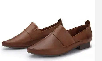 

Spring summer 2020 new pointed toe low-heel shoes women retro Genuine leather simple comfortable deep mouth flats Female shoes
