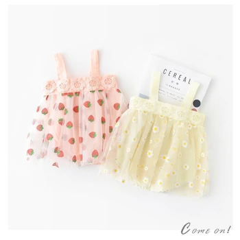 

Cute Daisy Strawberry Toddler Clothes Summer Sling Strap Lace Newborn Baby Girl Rompers Gauze Cotton New Jumpsuit Infant Outfits