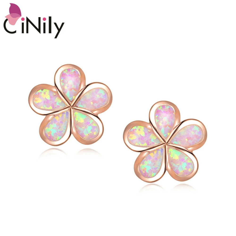 CiNily нежный розовый огненный опал цветок из розового золота для женщин девушек украшение-гвоздик серьги OH4711