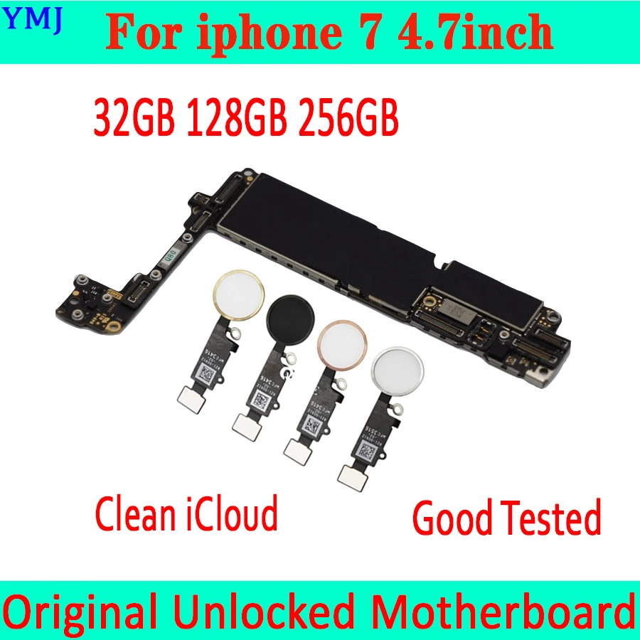  32GB 128GB 256GB for iphone 7 4.7inch Motherboard with Touch ID/without Touch IDPlate Original unlo