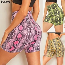 Bunvel леггинсы с высокой талией, шорты для йоги, женские шорты со змеиным принтом для занятий спортом, фитнесом, бегом, тренировкой, байкером, обтягивающие шорты с высокой эластичностью