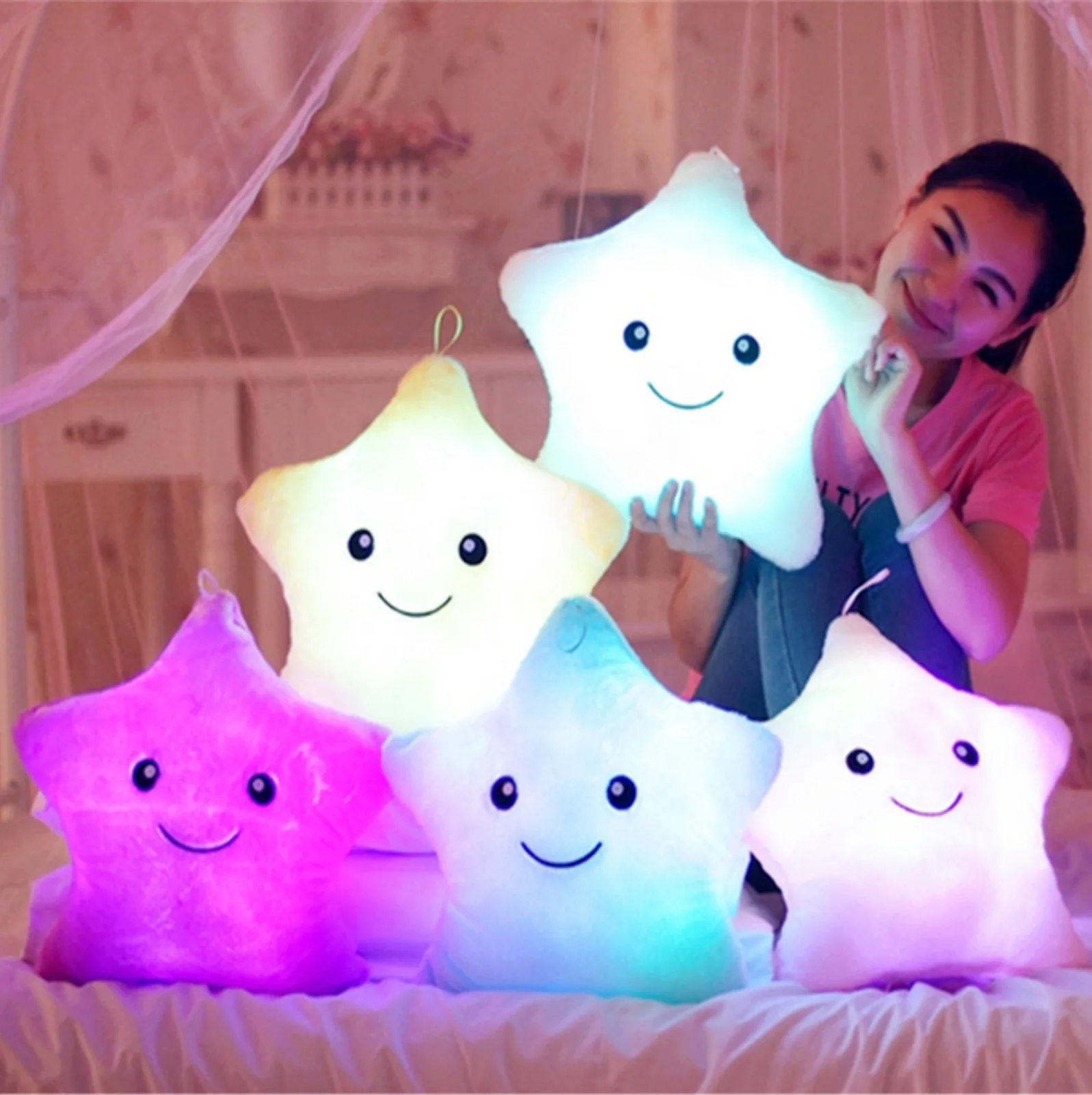 Soft Plush Light Up Toys Kids Baby Glowing Pillow Dolls Colorful Five