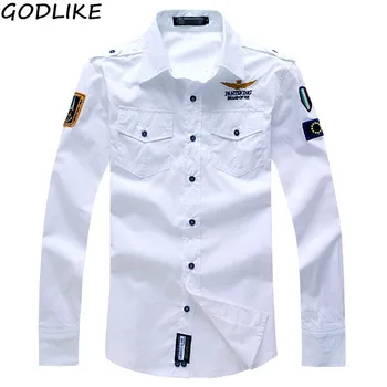 

New 2019 autumn men's boutique military uniform style leisure long-sleeved shirt/Male lapel slim fit leisure full-sleeved shirt