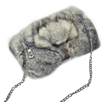 

QZUnique Women's Faux Fur Chain Shoulder Bag Fox Head Style Crossbody Purse White