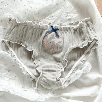 

Cute Animal Elephant Giraffe Embroidery Panties Student Cartoon Design Ruffles Underwear Bowknot Women Cotton Briefs Lingerie