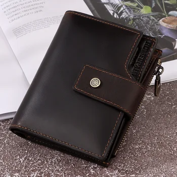 

RFID Men Wallets Short Style High Quality Card Holder Male Purse Zipper Large Capacity Brand Crazy Horse Leather Wallet For Men