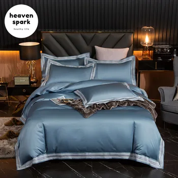 

Luxury Blue Fashion Bedding Set Pure 100 Cotton A/B Double-sided Single Queen King Size Bed sheet, Quilt Cover Pillowcase 4pcs