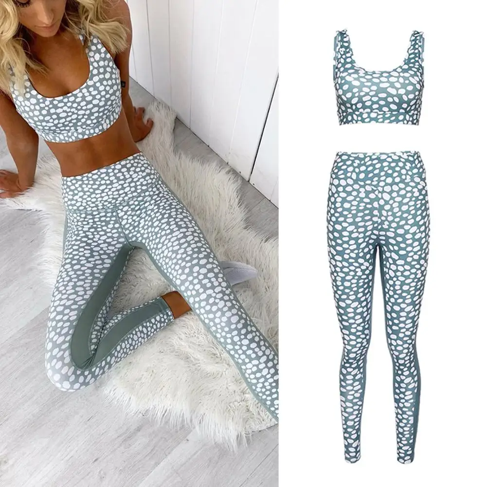 Women Yoga Set Fitness Clothing Sportswear Waist Hips Raising Polka Dot Print Women Yoga Sports Fitness Suit Supplies