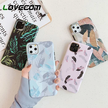 

LOVECOM Vintage Feather Leaf Phone Case For iPhone 11 Pro Max XR XS Max 6 6S 7 8 Plus X Matte Soft IMD Full Body Back Cover Gift