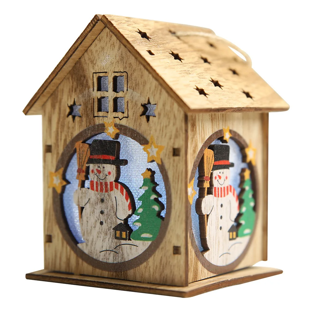 Деревянный дом с Led светильник Санта Клаус со снеговиком и Олений домашний Рождественская елка висячие украшения для рождественской вечеринки Свадебные украшения Поставки - Цвет: A1