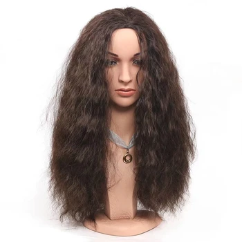 

Dark Brown Loose Curly Synthetic Wig Natural Black Middle Part Natural Fiber Hair Wigs Curly Cosplay Heat Resistant Daily Use