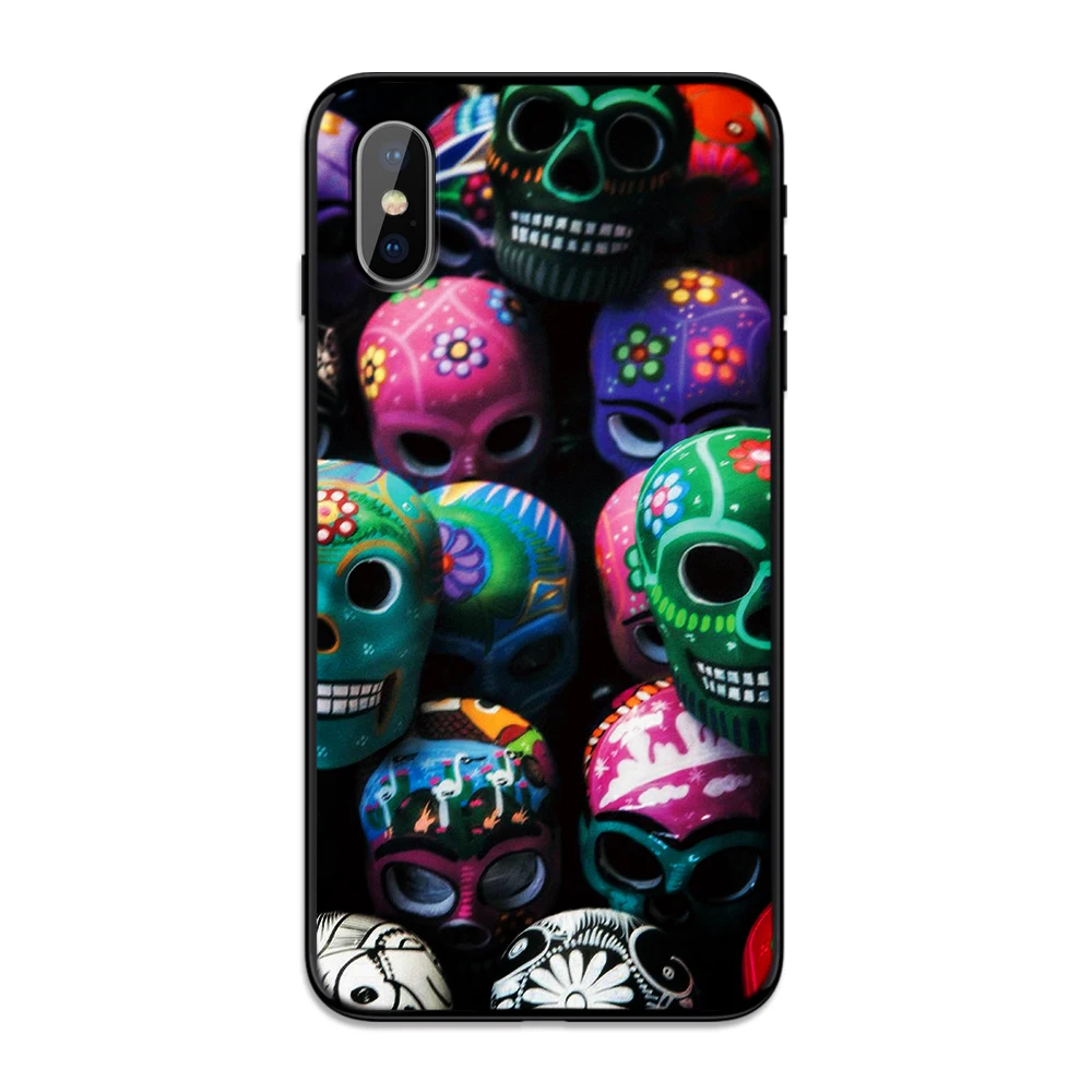 1 Чехол для телефона для Iphone XS Max XR X 8 7 6 6S Plus 11 Pro 5 s SE, силиконовая задняя крышка из ТПУ с цветочным принтом и сахарным черепом - Цвет: 1