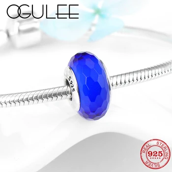 

100% 925 Sterling Silver blue Murano Bead Cutting Glass beads Fit Pandora charm silver 925 original Bracelet Jewelry Making 2019