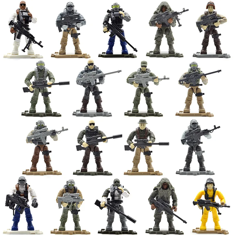 XJ996a997a999(18fig) Набор для игры, армейские солдатики, Военная серия с оружием, вызов, телескоп, строительные блоки, кирпичи, игрушки для детей - Цвет: XJ996a997a999(18fig)