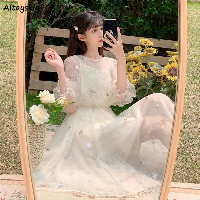 Mesh Dresses Women Korean Style Patchwork Sequins Sweet Mesh Dresses Women Korean Style Patchwork Sequins Sweet