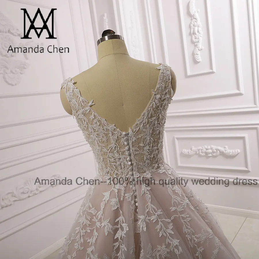 Robe soiree с коротким рукавом v-образным вырезом и кружевной аппликацией Простое Элегантное свадебное платье