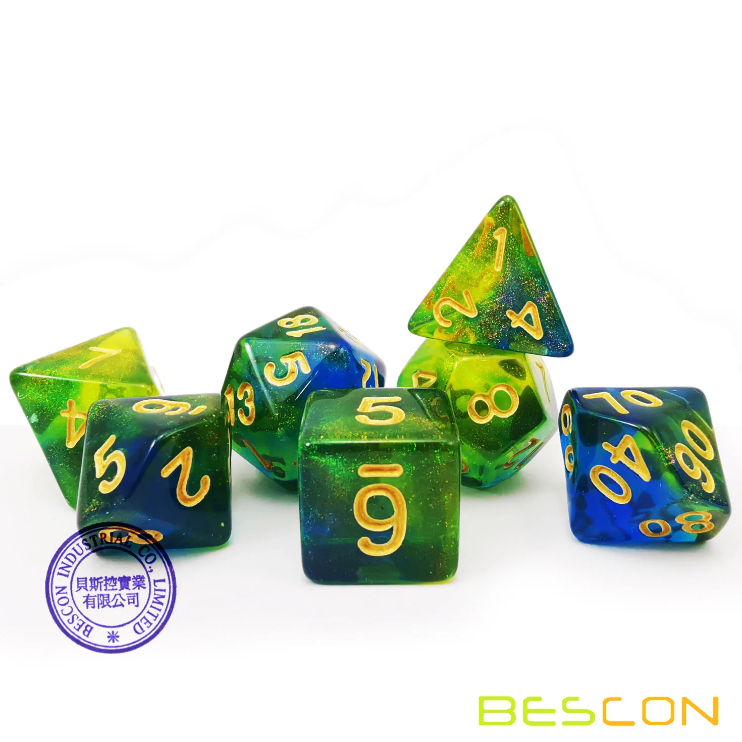 Bescon New Moonstone Dice Azure Stone, Polyhedral Dice Set of 7 4