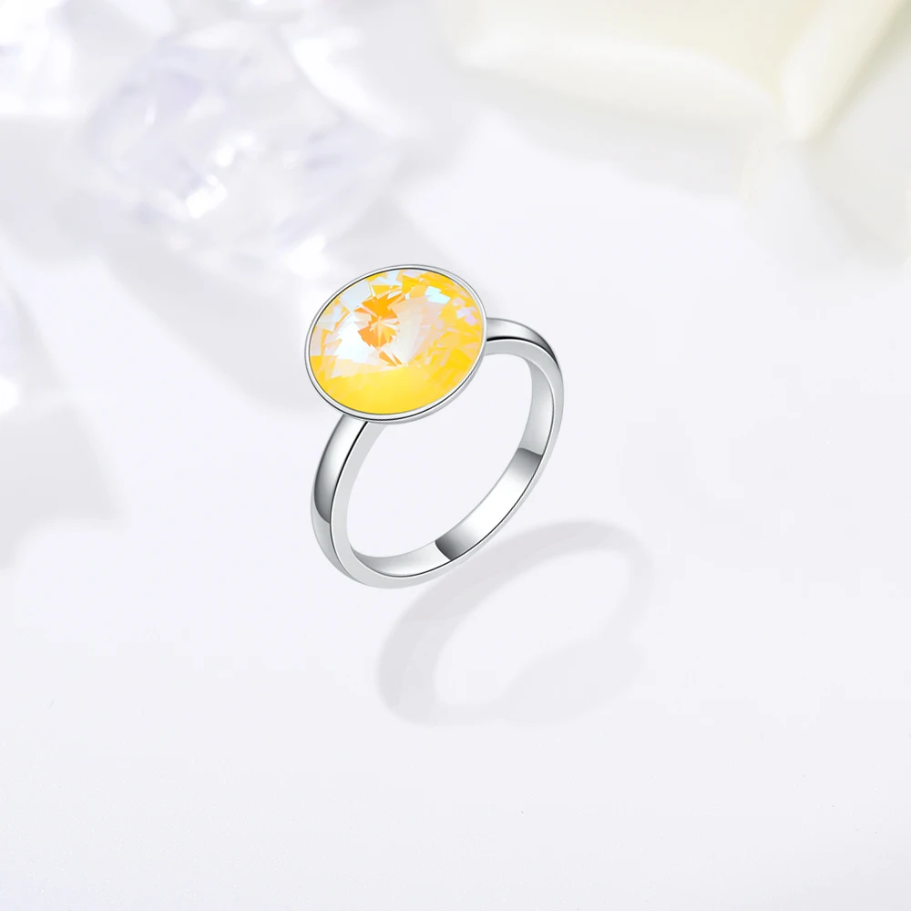 Женские кольца с кристаллами Swarovski, новые модные кольца с круглым камнем RIVOLI для женщин, элегантные вечерние ювелирные изделия на свадьбу, романтический подарок