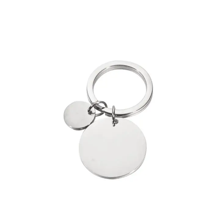 10pcs Gold/steel Stainless Steel Round Pendant keychain Blank Engravable Charm Double-sided Mirror Polishing Couple Key Chain