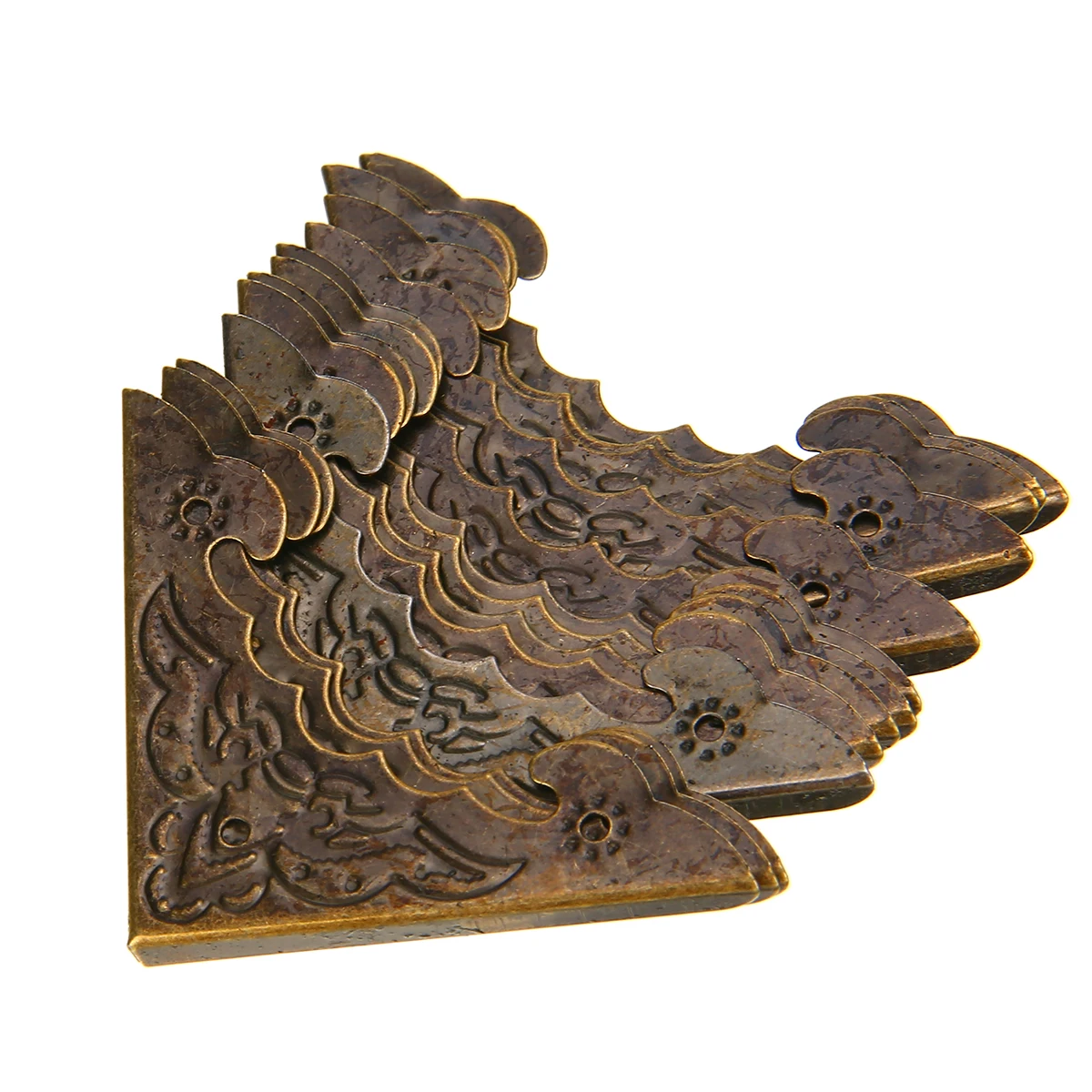 12pcs Retro Antique Jewelry Box Corner Protector Wooden Furniture Case Box Corner Bronze Bat Carved DIY Metal Crafts Protector