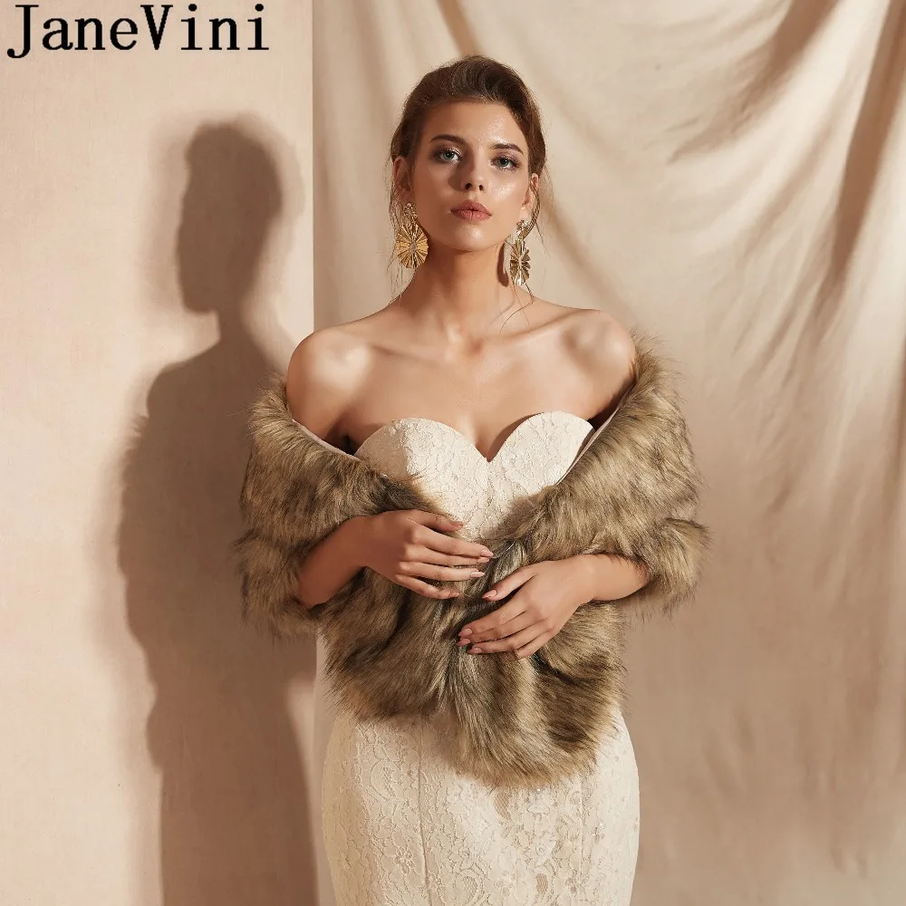 JaneVini 2019 коричневое Болеро Hochzeit зимняя Свадебная вечеринка Пелерина взрослый искусственный мех шаль свадебные обертывания меховая