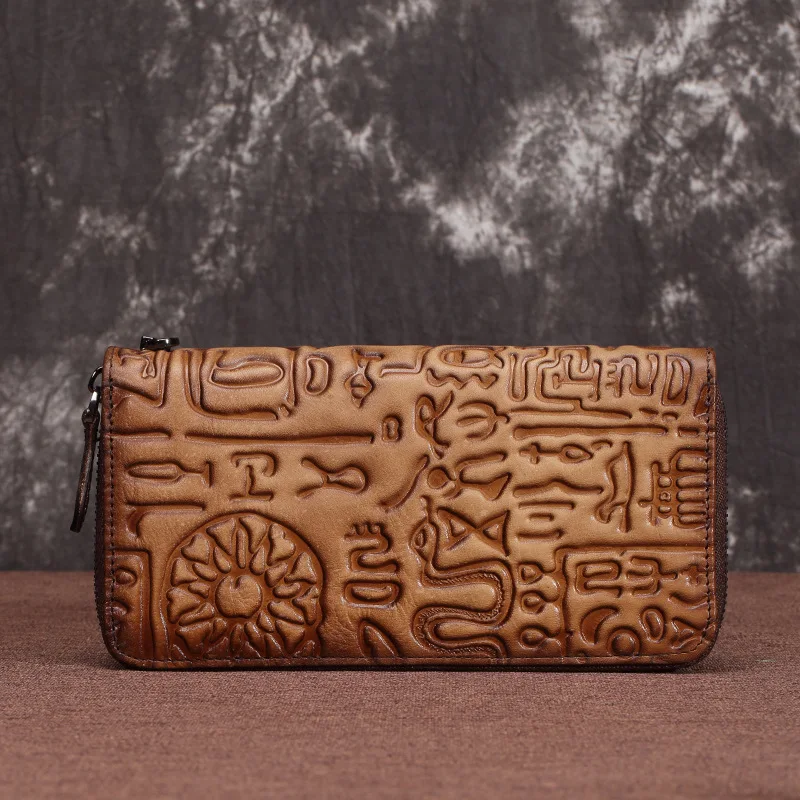 

Retro Jia Gu Wen Clutch Bag Genuine Leather Long Clutch Full-grain Leather Men's Bag That WOMEN'S Wallet