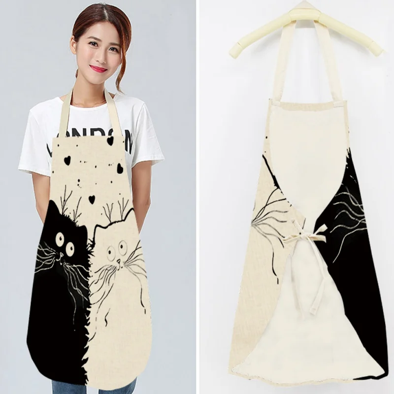 1Pcs Kitchen Apron Funny Dog Bulldog Cat Printed Sleeveless Cotton Linen Aprons for Men Women Home Cleaning Tools 68*49cm