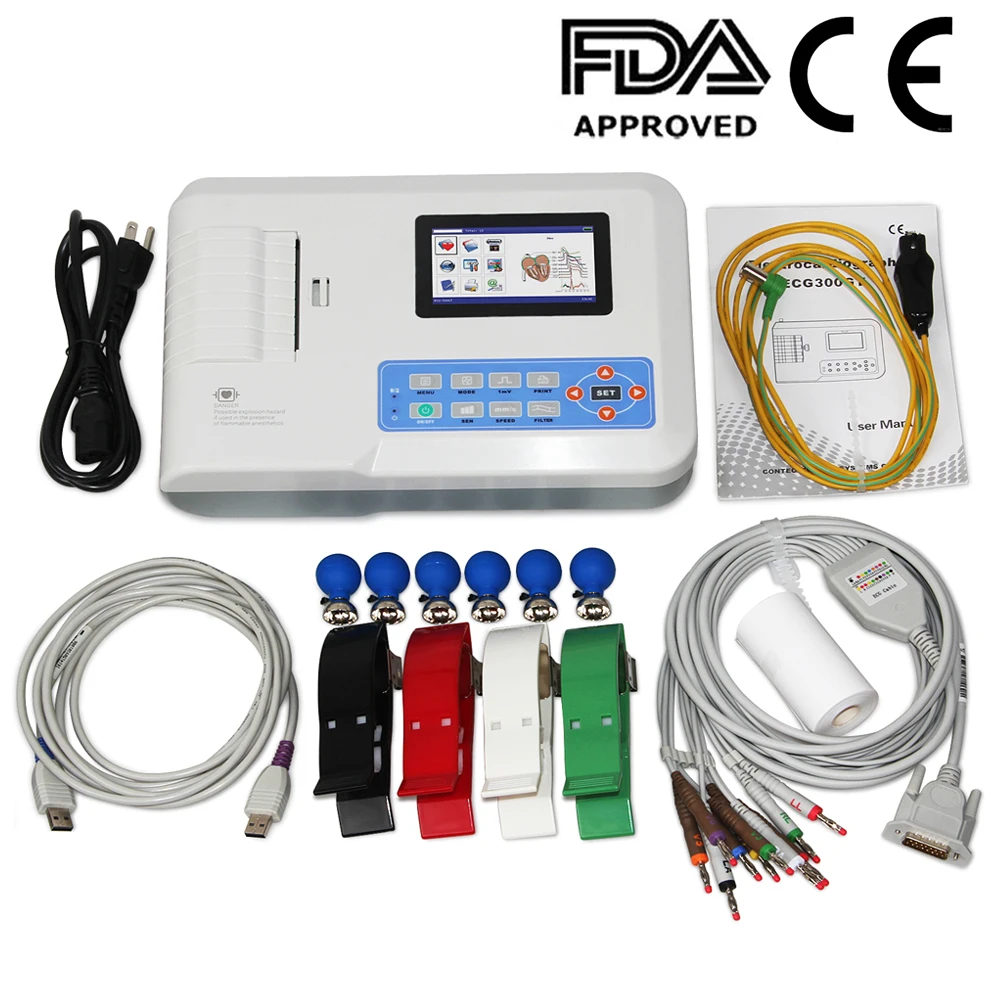 ECG300G Digital Electrocardiograph 3 channel 12 lead ECG Machine 4.3&rdquo; EKG Monitor with Software Printer ﻿