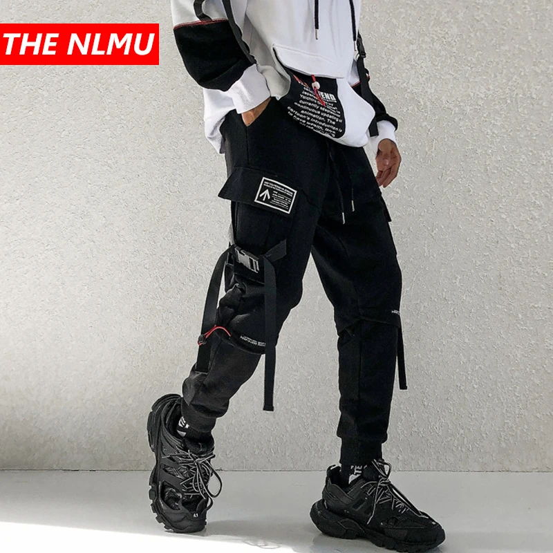 

2019 Black Harem Pants Men Autumn Hip Hop Casual Sweatpants Joggers Male New Ribbons Design Track Pants Streetwear WG490
