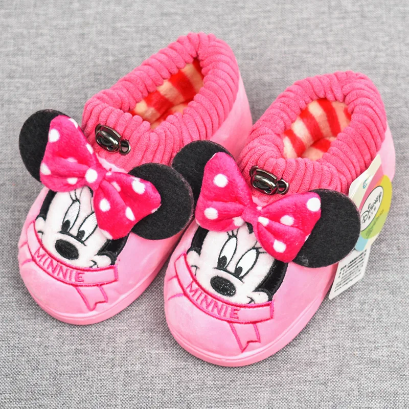 Disney/Детская Хлопковая обувь; тапочки для девочек и мальчиков; домашняя теплая Толстая хлопковая обувь с рисунком Микки и Минни