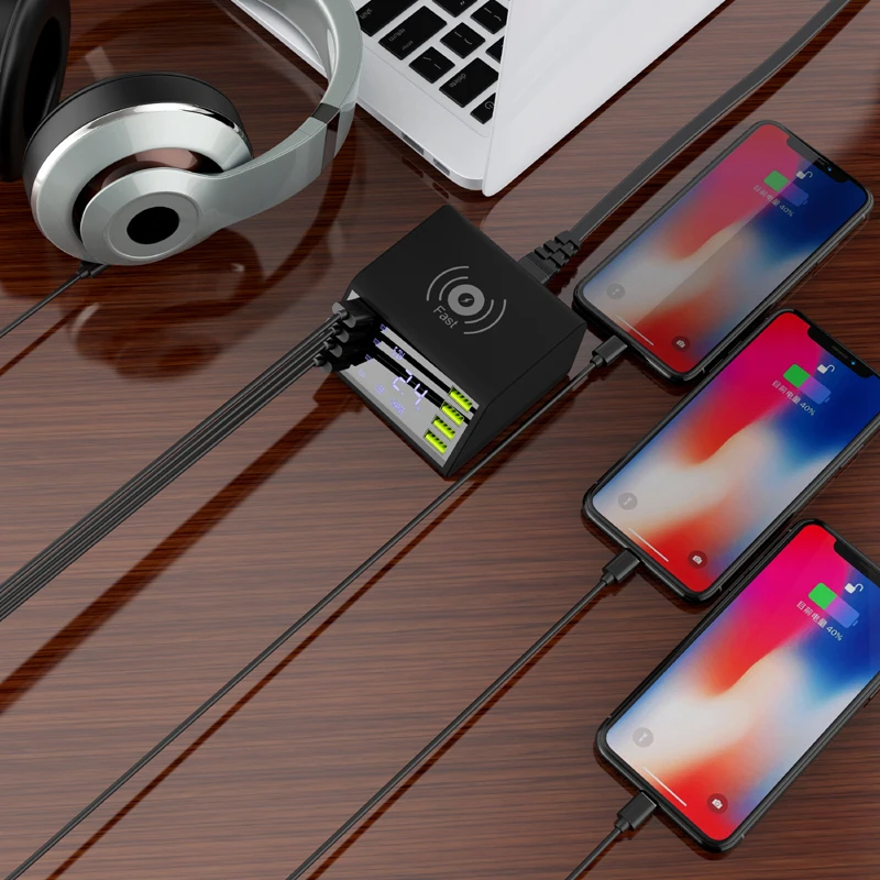 JKING Мульти 8 портов Lcd USB Qi Беспроводное зарядное устройство для Iphone X 8 Plus Быстрая зарядка 3,0 быстрое зарядное устройство для samsung S10 S9 Xiaomi
