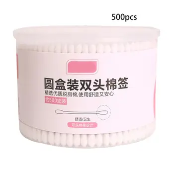 

500Pcs Double Round Tips Cotton Swabs Ear Clean Wooden Sticks Makeup Applicator