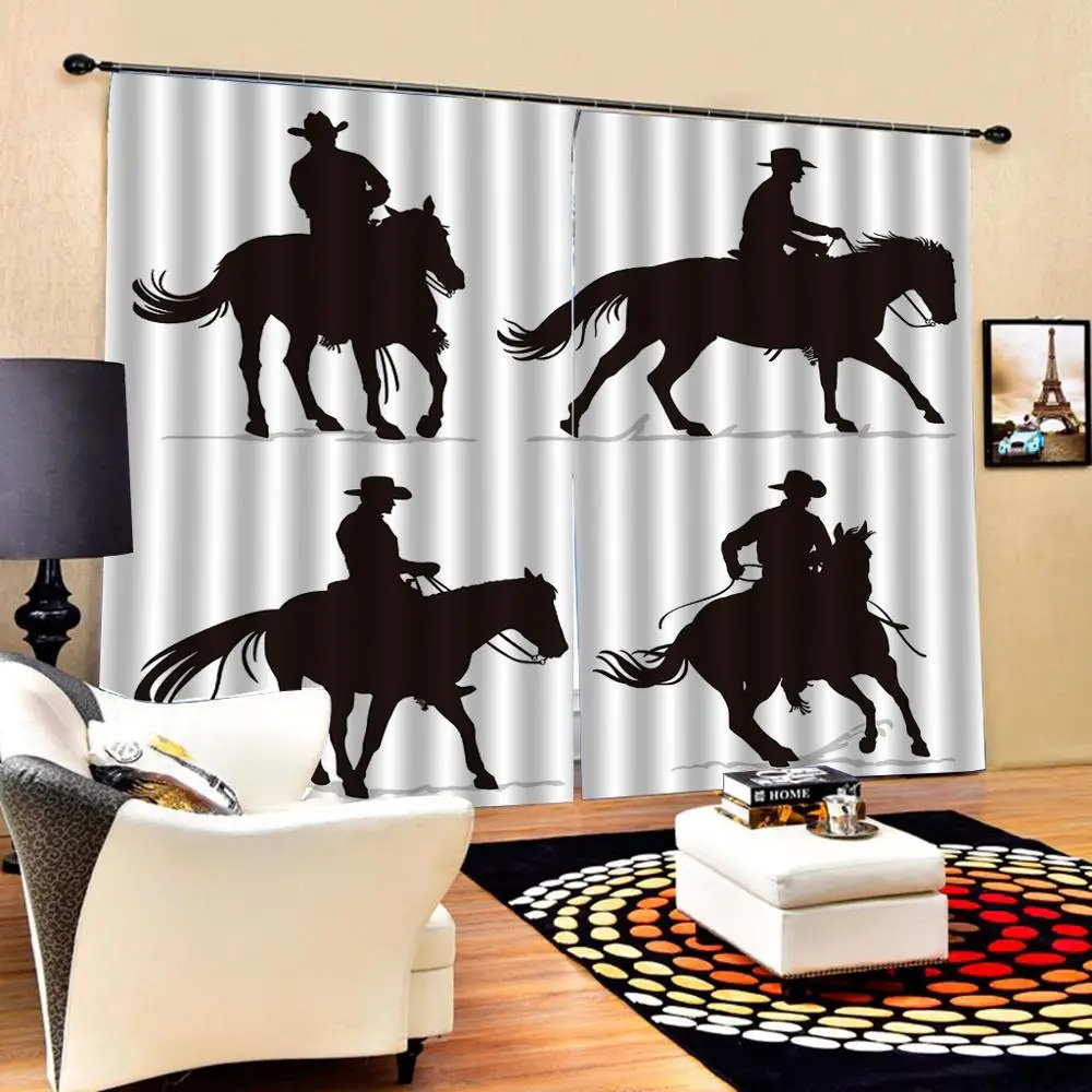 Custom Western 3D Curtain Image Art of Cowboy Riding Horse Towards posture Window Curtains For Living room