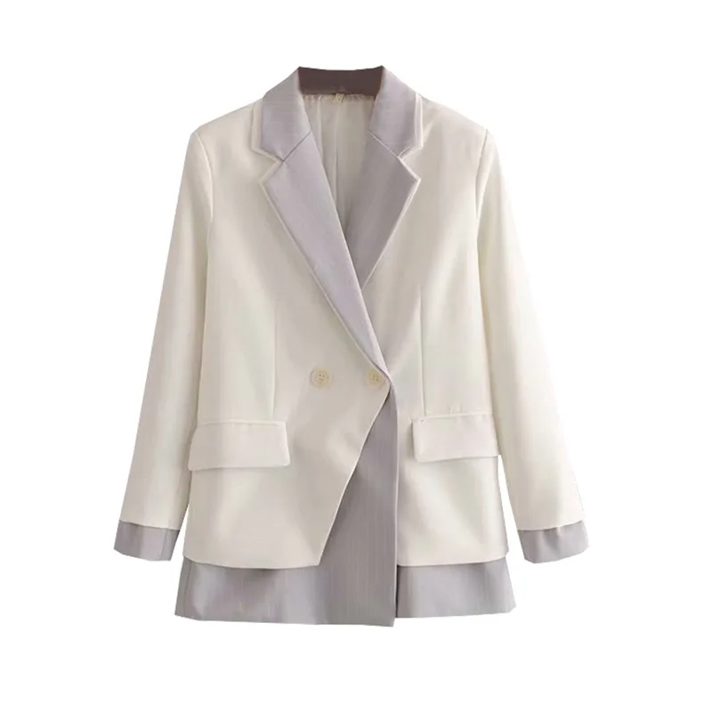 

Fall New Personality Women's Suit Casual Elegant Stitching Striped Fake Two-piece Ladies Jacket Temperament Coat Female