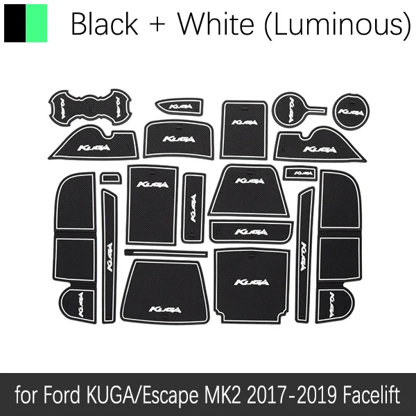 Противоскользящая резиновая подушка для двери для Ford KUGA Escape MK2 подтяжка лица C520~ красный желобчатый коврик аксессуары для салона автомобиля - Название цвета: White Luminous