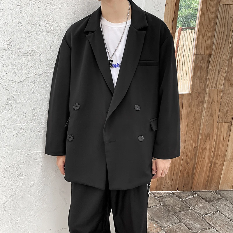 

2019 Spring And Autumn New Men's Shirt Coat Loose Hong Style Fashion Casual Long-sleeved Solid Color Suit Khaki / Black M-2XL